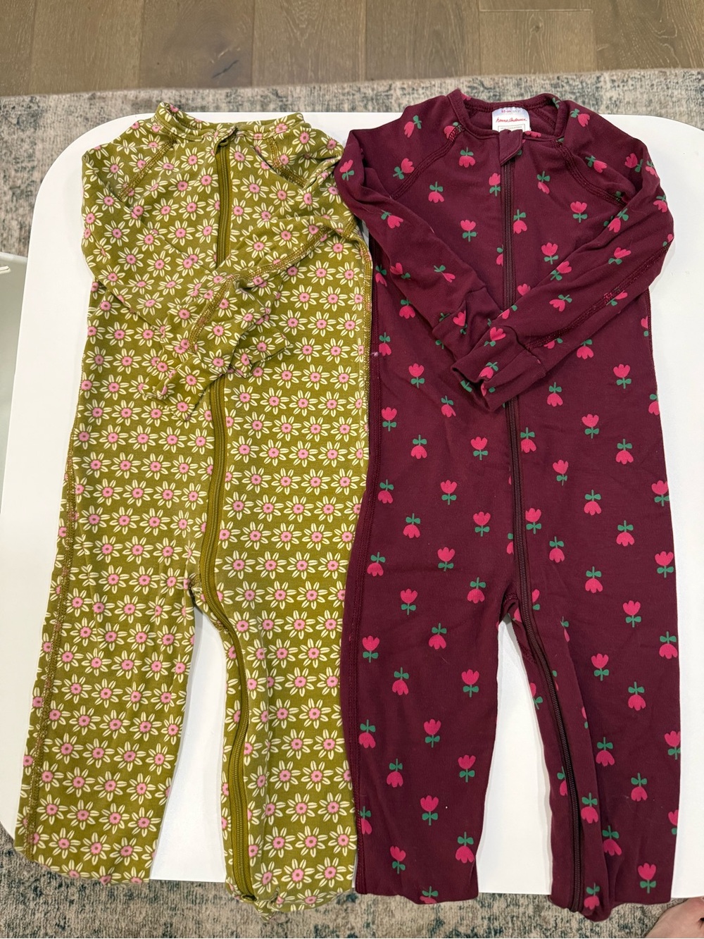 Hanna Andersson Olive Daisy & Burgundy Tulip Zip Pajama Sleep Sacks